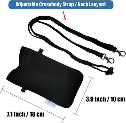 Tainada Neoprene Neck Phone Holder Pouch Case w/Crossbody Strap (Black) | For Men/Women; lightweight neoprene pouch; Compatible with iPhone 17/16 Pro Max, 16e, 16/15 Plus; Samsung S26/S25, A57/A56 in Kuwait