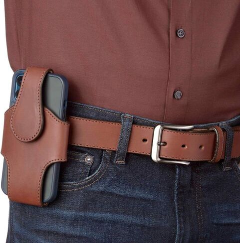 حافظة جلدية عمودية للخلايا مع إغلاق مغناطيسي، بني، مقاس X-Large in Kuwait