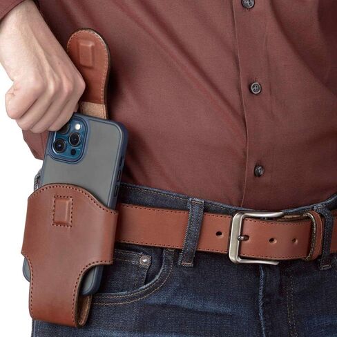 حافظة جلدية عمودية للخلايا مع إغلاق مغناطيسي، بني، مقاس X-Large in Kuwait