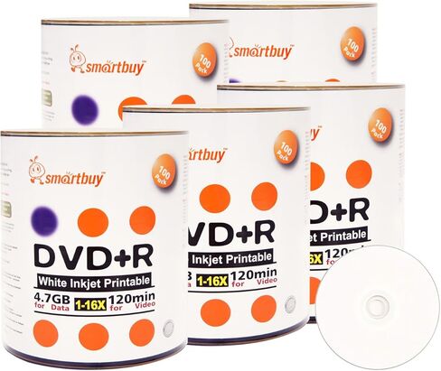 Smartbuy 4.7gb/120min 16x DVD+R White Inkjet Hub Printable Blank Media Recordable Disc (500-Disc) in Kuwait