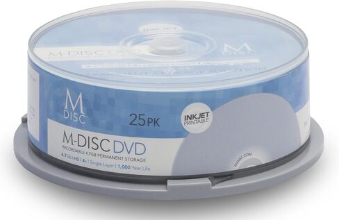 25 Pack Millenniata M-Disc DVD 4.7GB 4X HD White Inkjet Printable 1000 Year Permanent Data Archival / Backup Blank Media Recordable Disc in Saudi Arabia