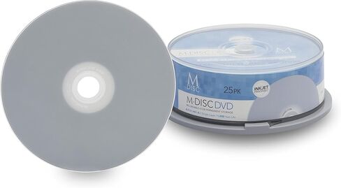 25 Pack Millenniata M-Disc DVD 4.7GB 4X HD White Inkjet Printable 1000 Year Permanent Data Archival / Backup Blank Media Recordable Disc in Saudi Arabia