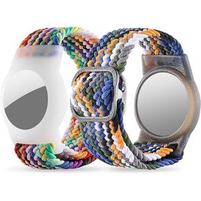سوار AirTag للأطفال (عبوة من قطعتين)، سوار معصم من النايلون Airtag للأطفال متوافق مع Apple Airtag، سوار حامل تعقب GPS خفيف الوزن وقابل للتعديل ومضاد للفقدان للأطفال - قوس قزح/رعاة البقر