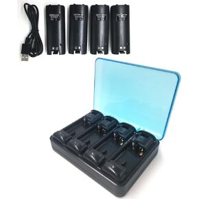 Tuboopy Battery Pack Rechargeable for Wii Remote Charging Station Wii Remote Battery Pack Charger for WII U Controller Black (4 Pcs Batteries+USB Cable+Charger Station) in Kuwait