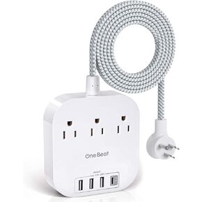 شريط طاقة مع USB C، 3 منافذ، 4 منافذ USB (22.5 وات/4.5 أمبير) محطة شحن سطح المكتب، قابس مسطح، سلك تمديد مجدول 5 أقدام، واقي ضد زيادة التيار للسفر، سفينة سياحية، مدرج في قائمة ETL in Kuwait