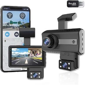 Dash Cam for Cars, 1080P Full HD DVR Dash Camera Front Rear/Inside, 3.0 Inch IPS Screen Dashboard Dashcam with 170° Wide Angle, Night Vision, Parking Mode, G-Sensor, Loop Recording in Kuwait