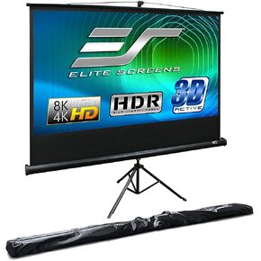 شاشة عرض بحامل ثلاثي القوائم من Elite Screens، نسبة عرض إلى ارتفاع متعددة 120 بوصة قابلة للتعديل 16:9، عرض أمامي محمول قابل للسحب، T120UWH - حافظة سوداء - ضمان لمدة عامين من شركة مقرها الولايات المتحدة in Kuwait