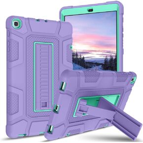 GUAGUA متوافق مع حافظة Samsung Galaxy Tab A 10.1 2019 SM-T510 T515 بمسند 3 في 1 شديدة التحمل وممتصة للصدمات ومضادة للخدش لهاتف Galaxy Tab A 10.1 2019، أرجواني/أخضر