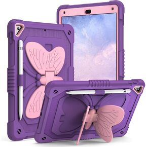 VOFUOE for iPad 6th Generation 2018 Case Butterfly Kickstand Pencil Holder for iPad 5th Gen 9.7 Cases Heavy Duty Rugged Cover for Kids Girls for iPad Air 2 9.7/iPad 6th 2018 2017-Purple Pink