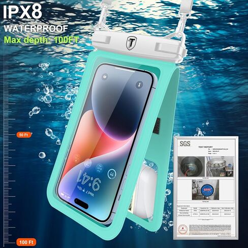 Tekcoo Double Space Detachable Waterproof Phone Case [2-Pack] IPX8 Pouch Lanyard Dry Bag for iPhone 15/14/13/12 Pro Max/Pro/Xr/Xs/SE, Galaxy S24/S23/S22/S21/S20/Note 20/10/A14/A5/A35/A55/A23 up to 7" in Kuwait