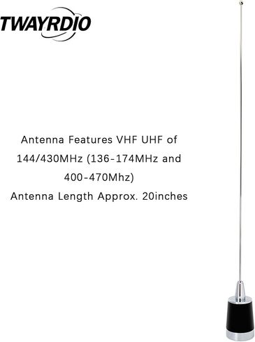 هوائي TWAYRDIO NMO ثنائي النطاق، 144 ميجا هرتز VHF و430 ميجا هرتز UHF هوائي ثنائي الاتجاه لموتورولا كينوود Icom Vertex Blackbox HYT Hytera لأجهزة الراديو المحمولة، يتطلب تركيب NMO in Saudi Arabia