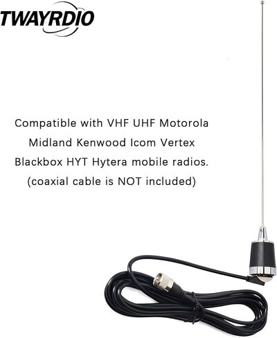 هوائي TWAYRDIO NMO ثنائي النطاق، 144 ميجا هرتز VHF و430 ميجا هرتز UHF هوائي ثنائي الاتجاه لموتورولا كينوود Icom Vertex Blackbox HYT Hytera لأجهزة الراديو المحمولة، يتطلب تركيب NMO in Saudi Arabia