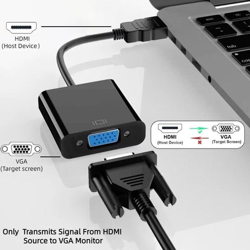Trenkyo HDMI to VGA Adapter - Gold-Plated, for Computer, Laptop, Monitor, Projector, HDTV, and More. Connect HDMI to VGA. Compatible with Chromebook, Raspberry Pi, Xbox, and More. Sleek Black Design in Saudi Arabia