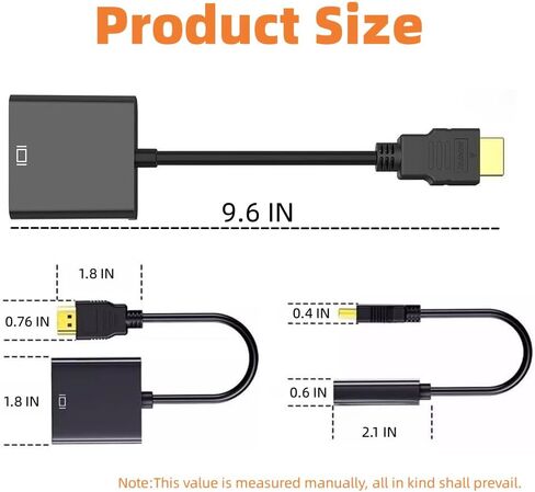Trenkyo HDMI to VGA Adapter - Gold-Plated, for Computer, Laptop, Monitor, Projector, HDTV, and More. Connect HDMI to VGA. Compatible with Chromebook, Raspberry Pi, Xbox, and More. Sleek Black Design in Saudi Arabia