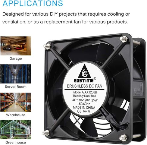GDSTIME AXIAL 12038 Muffin Fan، 120V AC 120mm x 38mm، محمل كروي مزدوج in Kuwait