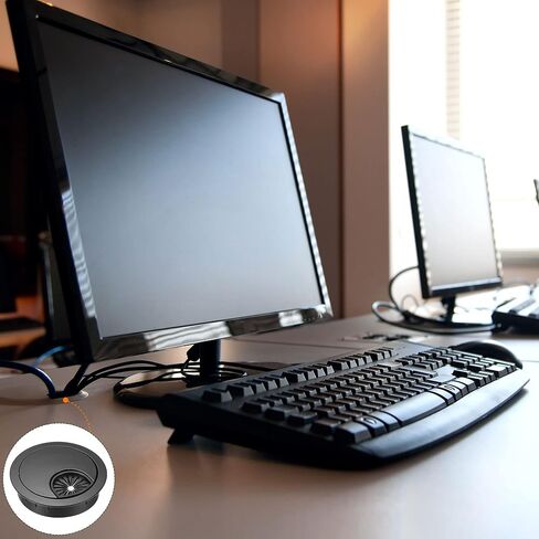 غطاء فتحة كابل مكتب YOKIVE، سلك من سبائك الزنك رائع للمكتب والمنزل والاستخدام اليومي (50 مم، أسود) in Kuwait