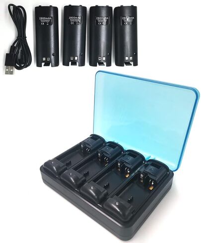 Tuboopy Battery Pack Rechargeable for Wii Remote Charging Station Wii Remote Battery Pack Charger for WII U Controller Black (4 Pcs Batteries+USB Cable+Charger Station) in Kuwait