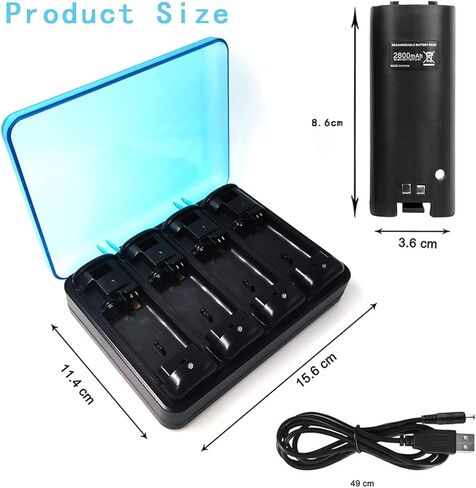 Tuboopy Battery Pack Rechargeable for Wii Remote Charging Station Wii Remote Battery Pack Charger for WII U Controller Black (4 Pcs Batteries+USB Cable+Charger Station) in Kuwait