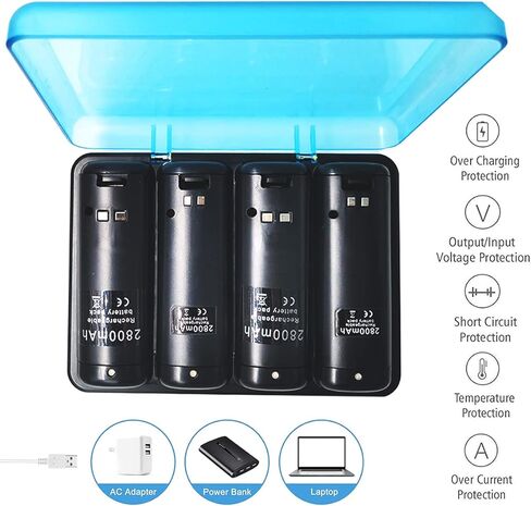 Tuboopy Battery Pack Rechargeable for Wii Remote Charging Station Wii Remote Battery Pack Charger for WII U Controller Black (4 Pcs Batteries+USB Cable+Charger Station) in Kuwait