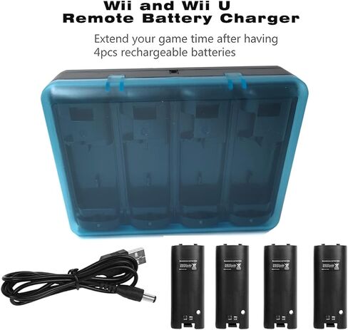 Tuboopy Battery Pack Rechargeable for Wii Remote Charging Station Wii Remote Battery Pack Charger for WII U Controller Black (4 Pcs Batteries+USB Cable+Charger Station) in Kuwait