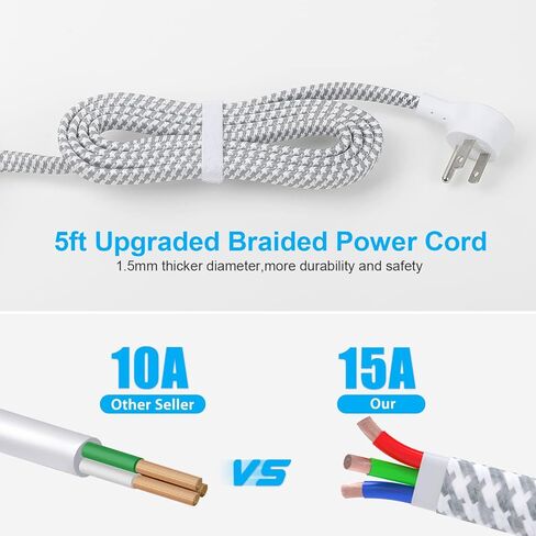 Power Strip with USB C, 3 Outlets 4 USB Ports (22.5W/4.5A) Desktop Charging Station, Flat Plug, 5ft Braided Extension Cord, Non Surge Protector for Travel, Cruise Ship, ETL Listed, Black in Kuwait