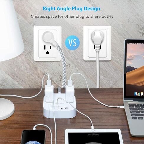 Power Strip with USB C, 3 Outlets 4 USB Ports (22.5W/4.5A) Desktop Charging Station, Flat Plug, 5ft Braided Extension Cord, Non Surge Protector for Travel, Cruise Ship, ETL Listed, Black in Kuwait