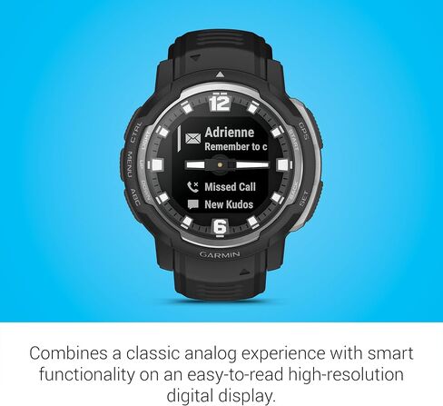 Garmin Instinct® Crossover Solar, Hybrid Smartwatch, 45mm, Graphite | Solar Charging, Thermal & Shock Resistant, Long Battery Life, Accurate Analog Timekeeping, Built-In Sports Apps in Kuwait