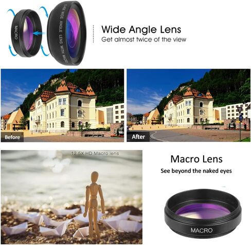 Mcoplus Cell Phone Camera Lens 2 in 1 Clip-on Lens Kit 37mm 0.45X 49UV Super Wide Angle & Macro Phone Camera Lens for iPhone and Android Smartphones Cell Phones in Saudi Arabia