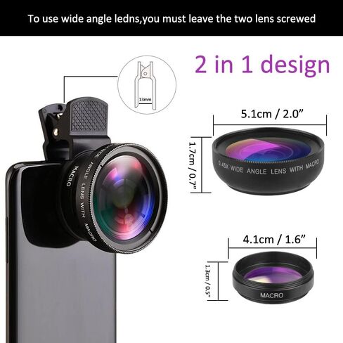 Mcoplus Cell Phone Camera Lens 2 in 1 Clip-on Lens Kit 37mm 0.45X 49UV Super Wide Angle & Macro Phone Camera Lens for iPhone and Android Smartphones Cell Phones in Saudi Arabia