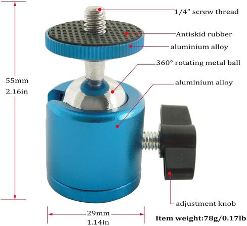 EXMAX 2 PCS Mini Swivel Tripod Ball Head with 1/4" Screw Thread Base Mount 360 Degree Aluminum Alloy Body Rotating Ballhead for DSLR Video Camera Camcorder Mini Projector LED Light Bracket- 2 Pack Red in Kuwait