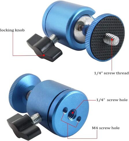 EXMAX 2 PCS Mini Swivel Tripod Ball Head with 1/4" Screw Thread Base Mount 360 Degree Aluminum Alloy Body Rotating Ballhead for DSLR Video Camera Camcorder Mini Projector LED Light Bracket- 2 Pack Red in Kuwait