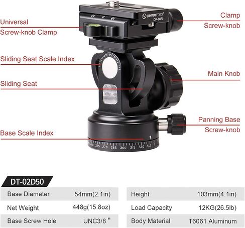 SUNWAYFOTO DT 02D50 2-Way Head Tripod Head Black in Saudi Arabia