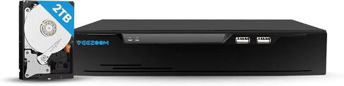 VEEZOOM 4K NVR 8 قنوات، مسجل قرص صلب 2 تيرابايت PoE NVR مثبت مسبقًا، مراقبة فيديو 24/7 لنظام كاميرا الأمان NVR، متوافق مع سعة تصل إلى 12 تيرابايت HDD، يعمل فقط لكاميرا Veezoom in Kuwait