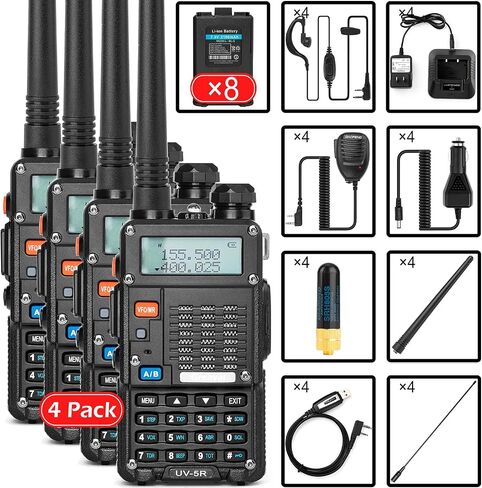 BAOFENG UV-5R 8Watt Ham Radio Handheld Long Range UHF/VHF Radio with 2 Rechargeable Battery, Portable Radio for Adults with Earpiece, GV-771 Antenna, BAOFENG Programming Cable (3rd Gen) in Saudi Arabia