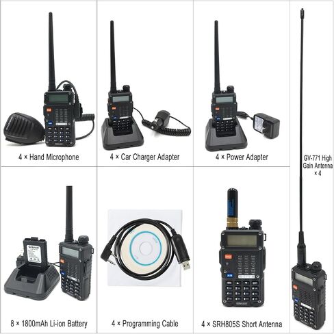 BAOFENG UV-5R 8Watt Ham Radio Handheld Long Range UHF/VHF Radio with 2 Rechargeable Battery, Portable Radio for Adults with Earpiece, GV-771 Antenna, BAOFENG Programming Cable (3rd Gen) in Saudi Arabia
