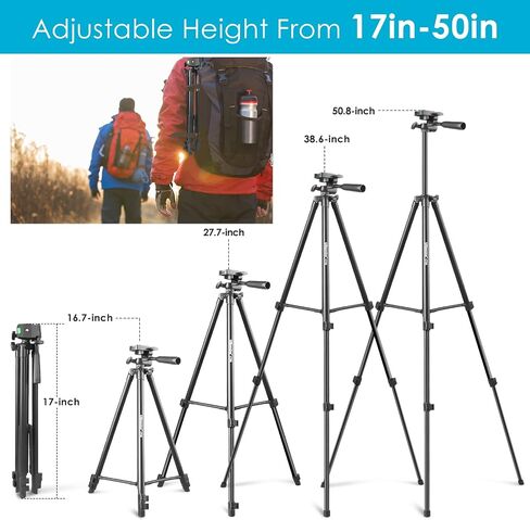 UBeesize 50" Phone Tripod, [2022 Upgraded] Extendable Cell Phone Tripod & Phone Tripod, Portable and Adjustable Camera Stand Holder with Wireless Remote and Universal Clip in Saudi Arabia
