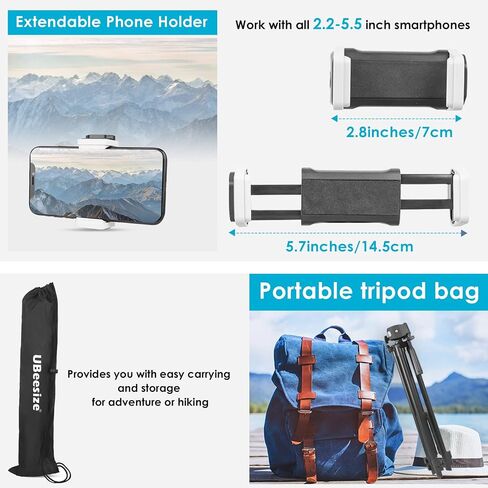 UBeesize 50" Phone Tripod, [2022 Upgraded] Extendable Cell Phone Tripod & Phone Tripod, Portable and Adjustable Camera Stand Holder with Wireless Remote and Universal Clip in Saudi Arabia
