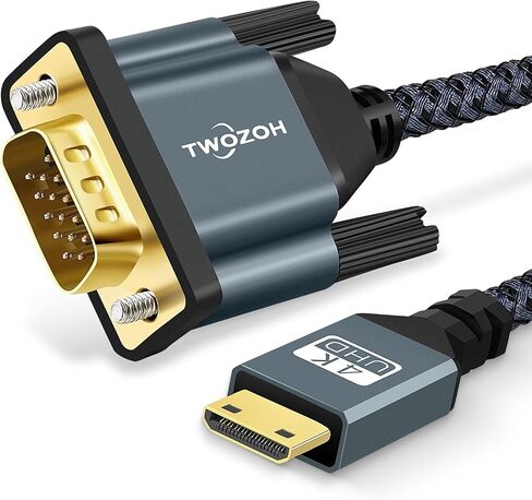 توزوه كيبل ميني HDMI الى VGA بطول 10 قدم، مطلي بالذهب ومضفر بمنفذ HDMI صغير VGA (ذكر الى ذكر) متوافق مع الترا بوك ونوت بوك والتابلت والكاميرات وكاميرات الفيديو in Kuwait