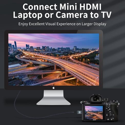 توزوه كيبل ميني HDMI الى VGA بطول 10 قدم، مطلي بالذهب ومضفر بمنفذ HDMI صغير VGA (ذكر الى ذكر) متوافق مع الترا بوك ونوت بوك والتابلت والكاميرات وكاميرات الفيديو in Kuwait