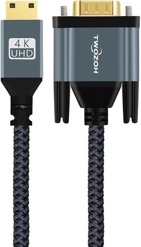 توزوه كيبل ميني HDMI الى VGA بطول 10 قدم، مطلي بالذهب ومضفر بمنفذ HDMI صغير VGA (ذكر الى ذكر) متوافق مع الترا بوك ونوت بوك والتابلت والكاميرات وكاميرات الفيديو in Kuwait