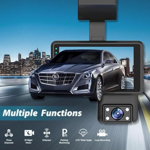 Dash Cam for Cars, 1080P Full HD DVR Dash Camera Front Rear/Inside, 3.0 Inch IPS Screen Dashboard Dashcam with 170° Wide Angle, Night Vision, Parking Mode, G-Sensor, Loop Recording in Kuwait