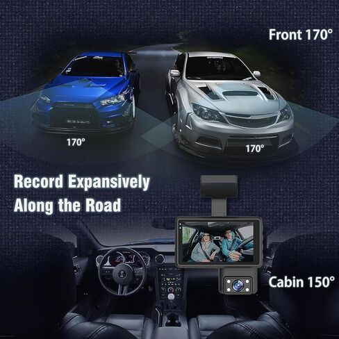Dash Cam for Cars, 1080P Full HD DVR Dash Camera Front Rear/Inside, 3.0 Inch IPS Screen Dashboard Dashcam with 170° Wide Angle, Night Vision, Parking Mode, G-Sensor, Loop Recording in Kuwait