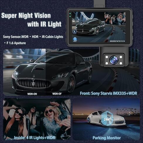 Dash Cam for Cars, 1080P Full HD DVR Dash Camera Front Rear/Inside, 3.0 Inch IPS Screen Dashboard Dashcam with 170° Wide Angle, Night Vision, Parking Mode, G-Sensor, Loop Recording in Kuwait