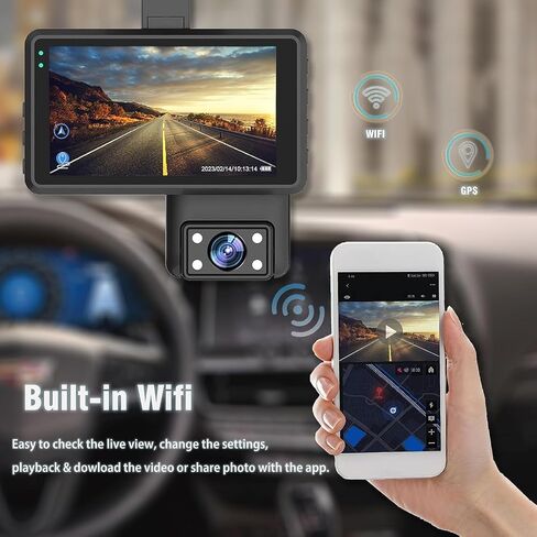 Dash Cam for Cars, 1080P Full HD DVR Dash Camera Front Rear/Inside, 3.0 Inch IPS Screen Dashboard Dashcam with 170° Wide Angle, Night Vision, Parking Mode, G-Sensor, Loop Recording in Kuwait
