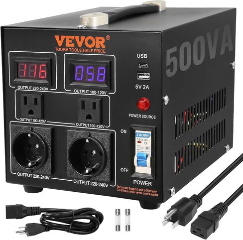 محول جهد VEVOR، 5000 وات، محول خطوة لأعلى/لأسفل للخدمة الشاقة، تحويل من 110 فولت إلى 220 فولت ومن 220 فولت إلى 110 فولت، مع منفذ USB بمنفذ الاتحاد الأوروبي 5 فولت، معتمد من CE in Saudi Arabia