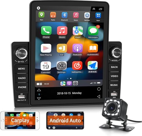 Rimoody Double Din Car Stereo 9.5 Inch Vertical Touch Screen Car Radio with Apple Carplay, Car Audio with Voice Control Bluetooth FM Android Auto USB/TF Card Slot Mirror Link Backup Camera in Saudi Arabia