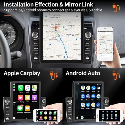 Rimoody Double Din Car Stereo 9.5 Inch Vertical Touch Screen Car Radio with Apple Carplay, Car Audio with Voice Control Bluetooth FM Android Auto USB/TF Card Slot Mirror Link Backup Camera in Saudi Arabia