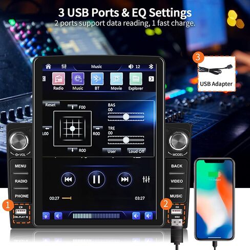 Rimoody Double Din Car Stereo 9.5 Inch Vertical Touch Screen Car Radio with Apple Carplay, Car Audio with Voice Control Bluetooth FM Android Auto USB/TF Card Slot Mirror Link Backup Camera in Saudi Arabia