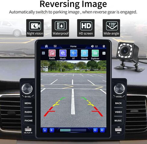 Rimoody Double Din Car Stereo 9.5 Inch Vertical Touch Screen Car Radio with Apple Carplay, Car Audio with Voice Control Bluetooth FM Android Auto USB/TF Card Slot Mirror Link Backup Camera in Saudi Arabia