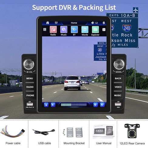Rimoody Double Din Car Stereo 9.5 Inch Vertical Touch Screen Car Radio with Apple Carplay, Car Audio with Voice Control Bluetooth FM Android Auto USB/TF Card Slot Mirror Link Backup Camera in Saudi Arabia